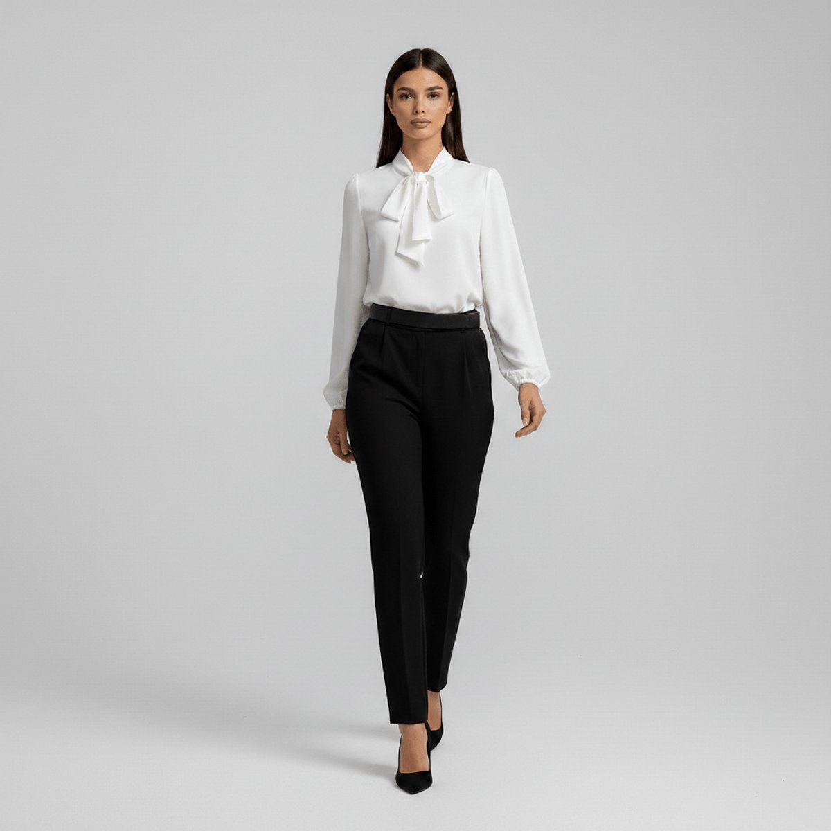 Neck-Tie Long Sleeve Chiffon Blouse