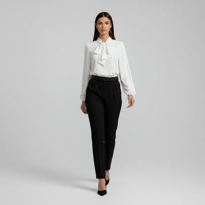 Neck-Tie Long Sleeve Chiffon Blouse