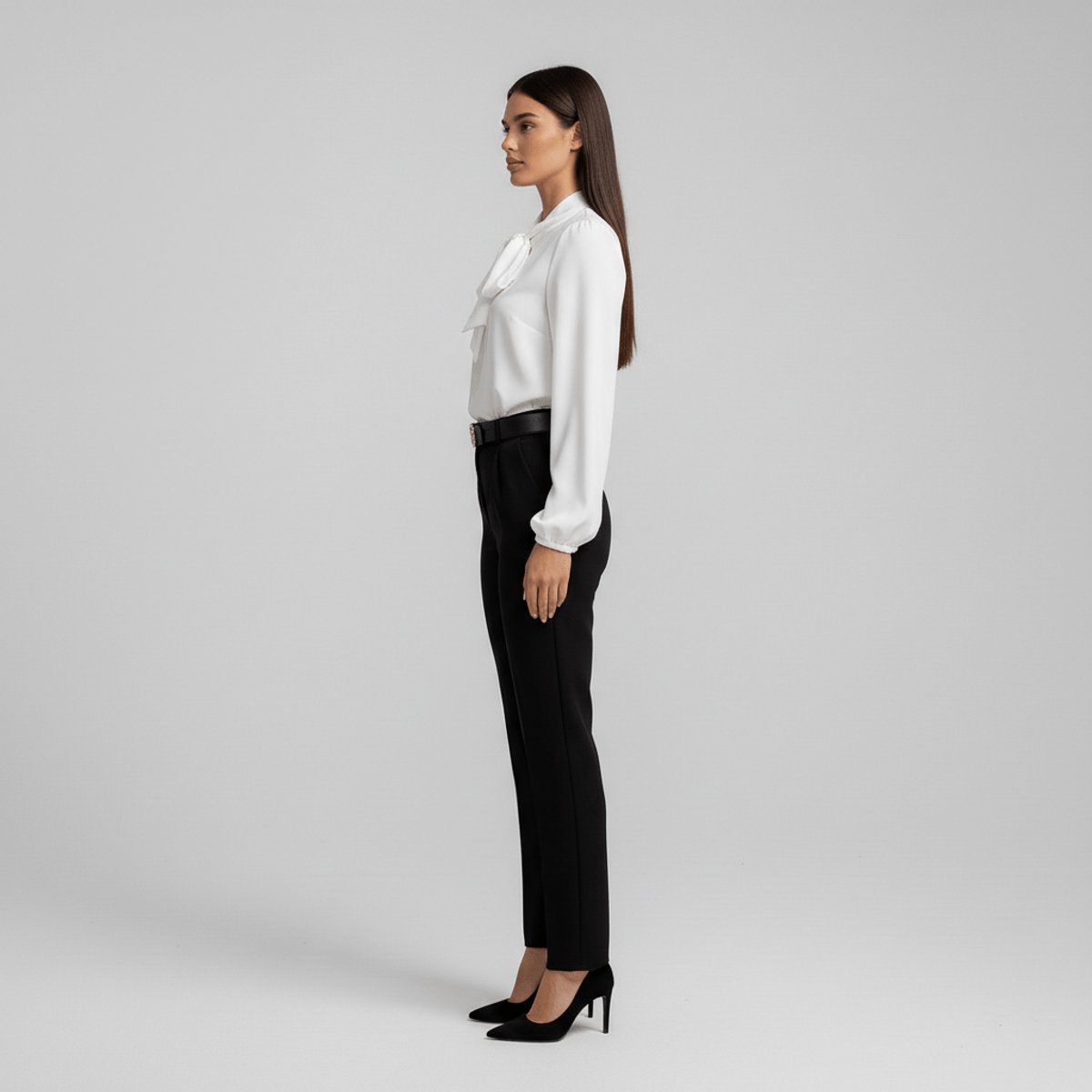 Neck-Tie Long Sleeve Chiffon Blouse