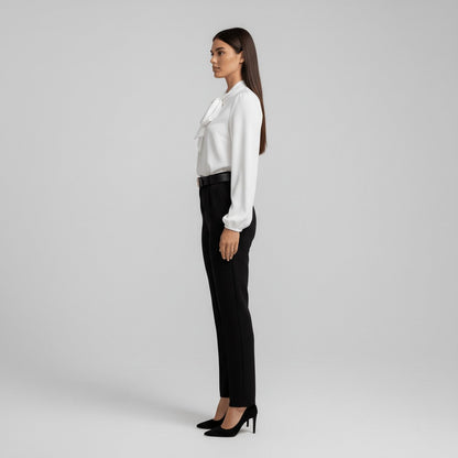 Neck-Tie Long Sleeve Chiffon Blouse