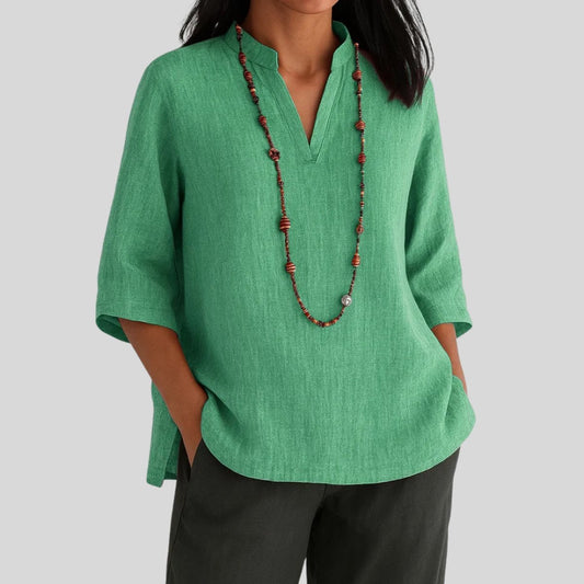 Linen 3/4 Sleeve V-Neck Tunic Top