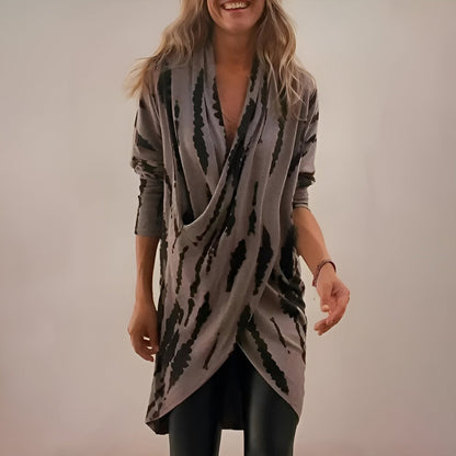 Draped V-Neck Tunic in Abstract Line Print