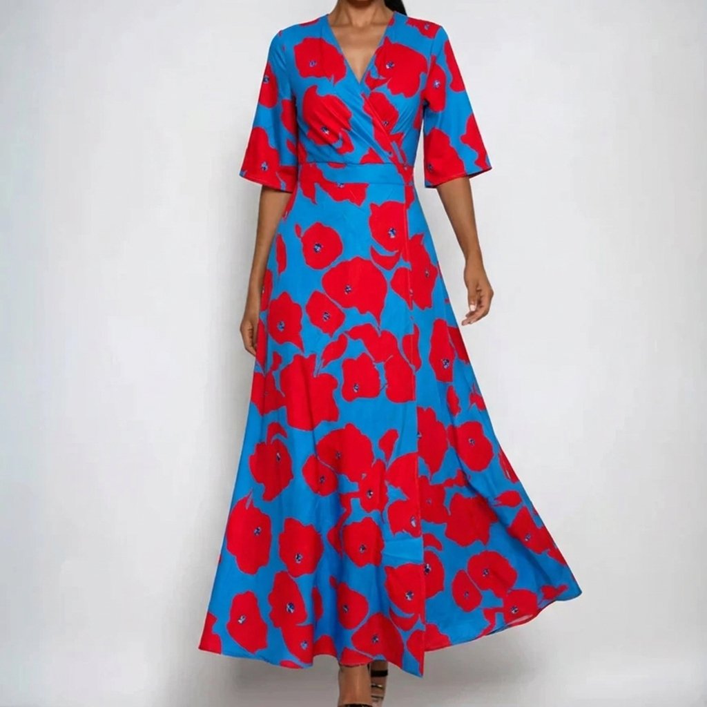V-Neck Floral Wrap Maxi Dress
