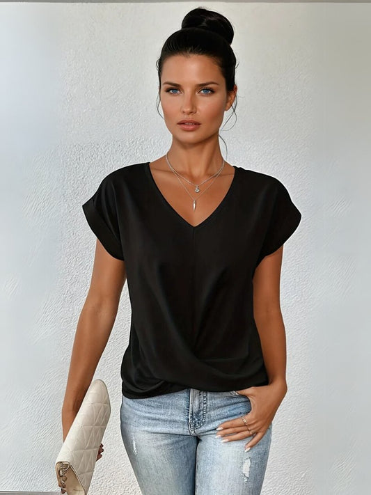 Women's Twist-Front Satin Blouse with V-Neck