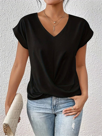 Women's Twist-Front Satin Blouse with V-Neck