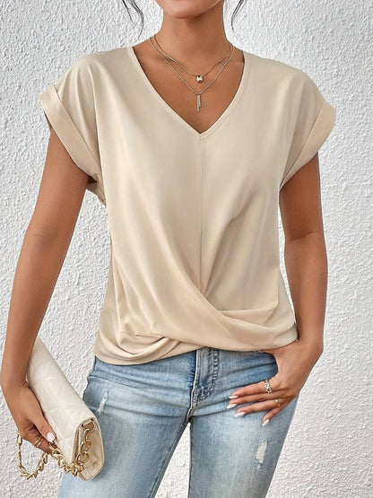 Women's Twist-Front Satin Blouse with V-Neck