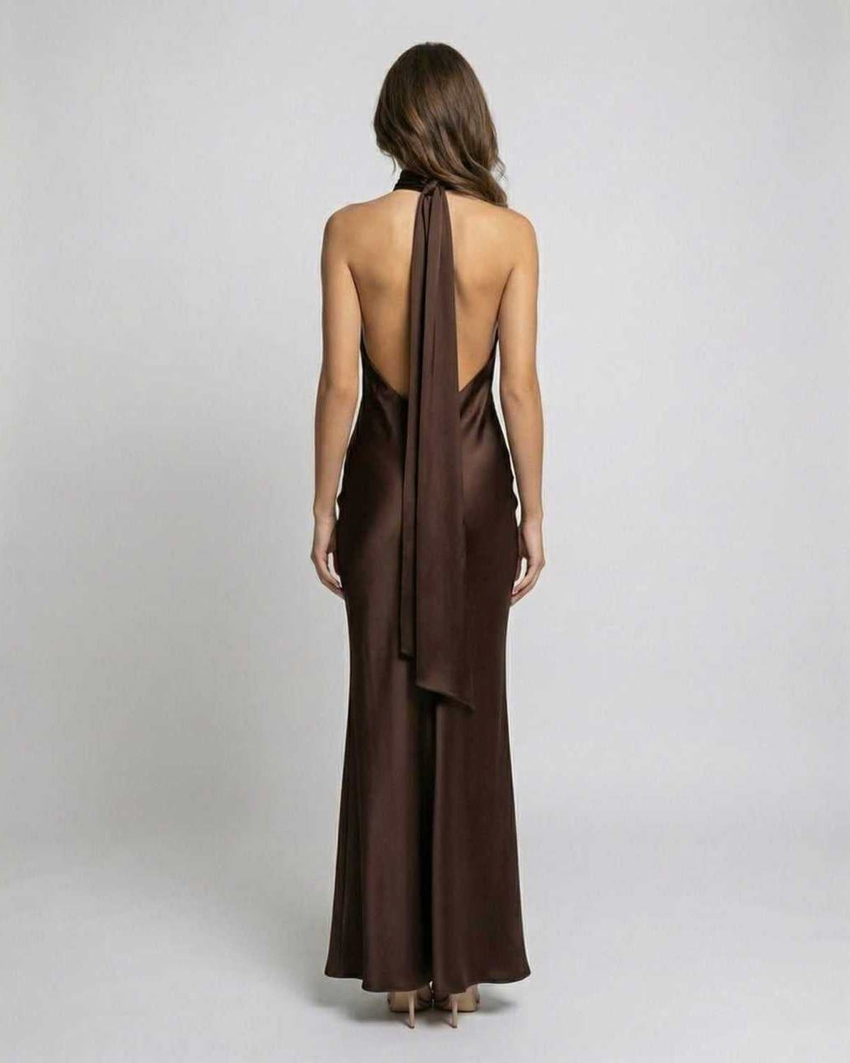 Women's Backless Halter Neck Satin Maxi Dress