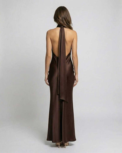 Women's Backless Halter Neck Satin Maxi Dress