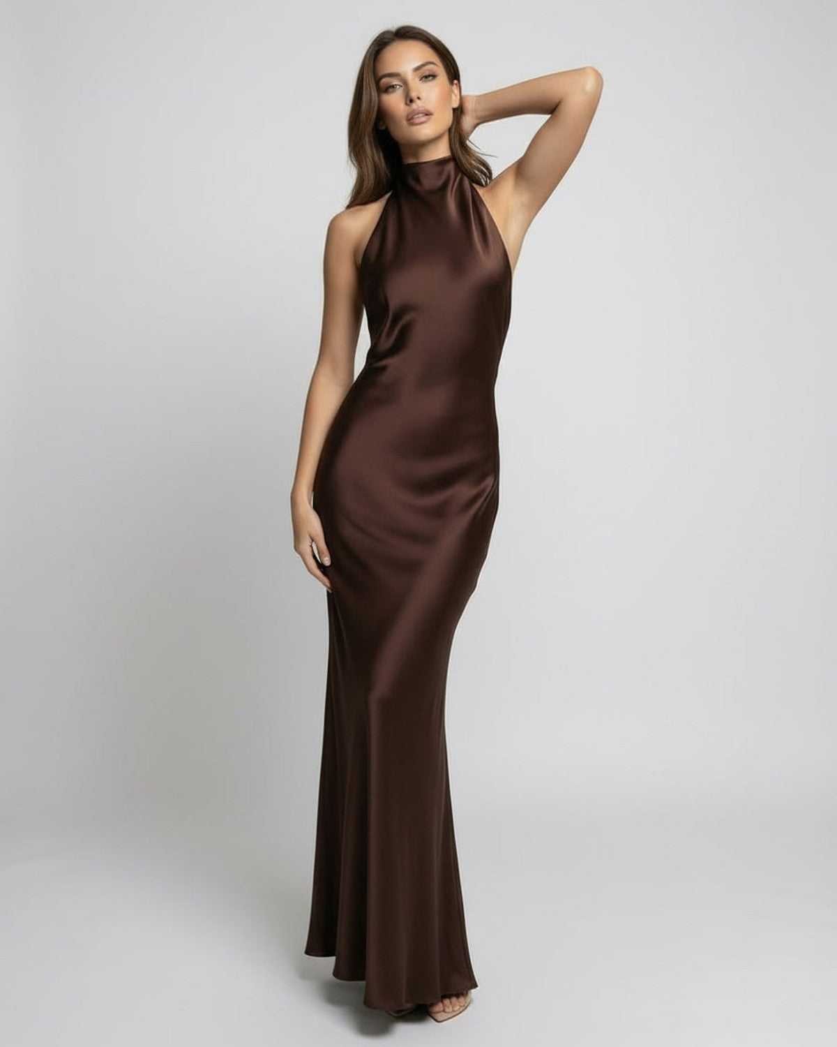 Women's Backless Halter Neck Satin Maxi Dress