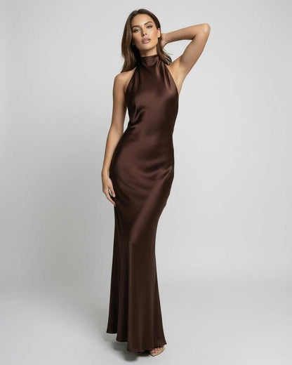 Women's Backless Halter Neck Satin Maxi Dress