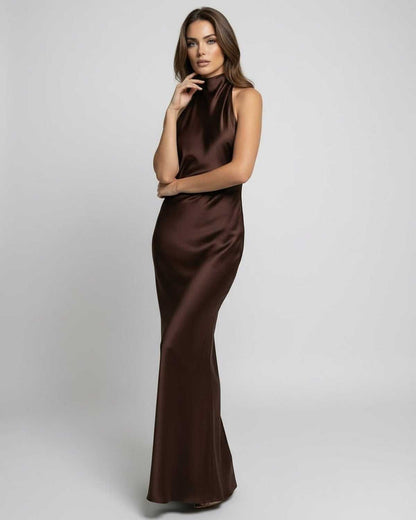 Women's Backless Halter Neck Satin Maxi Dress