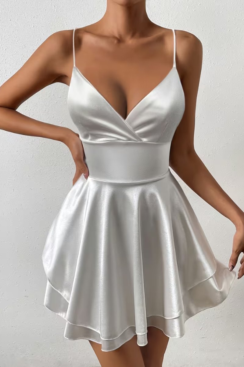 Lustrous Satin Open-Back Skater Mini Dress