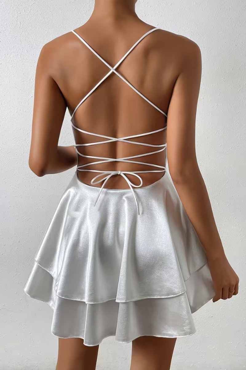 Lustrous Satin Open-Back Skater Mini Dress