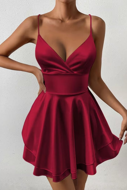 Lustrous Satin Open-Back Skater Mini Dress