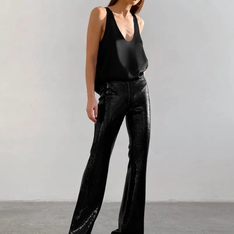 Satin Relaxed-Fit Sleeveless Top Deep U-Neck for Women