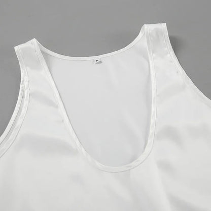 Satin Relaxed-Fit Sleeveless Top Deep U-Neck for Women