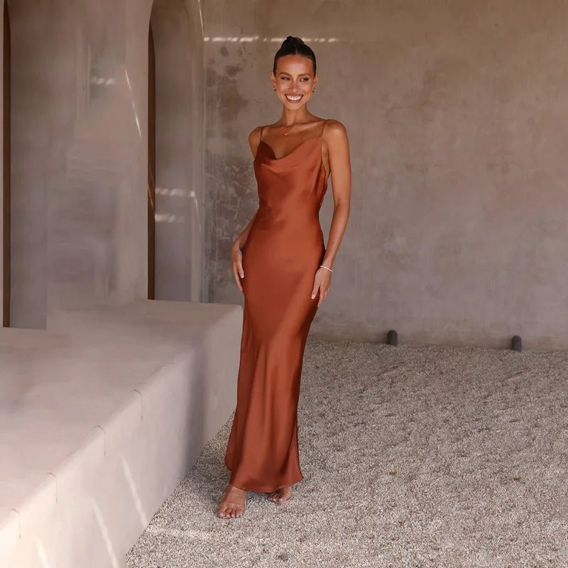 Open-Back Silky Maxi Dress with Side Leg Slit