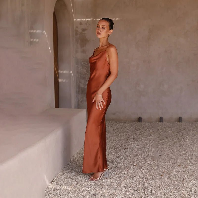 Open-Back Silky Maxi Dress with Side Leg Slit