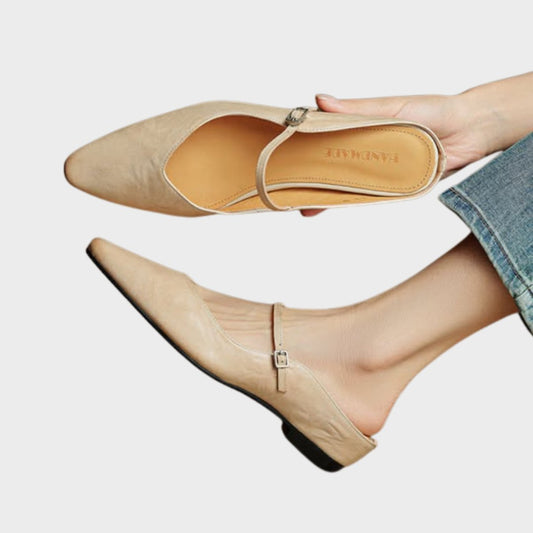 Pointed Toe Buckle Strap Backless Mules