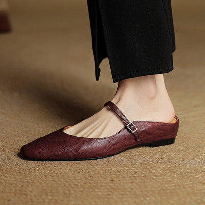 Pointed Toe Buckle Strap Backless Mules