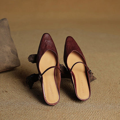 Pointed Toe Buckle Strap Backless Mules