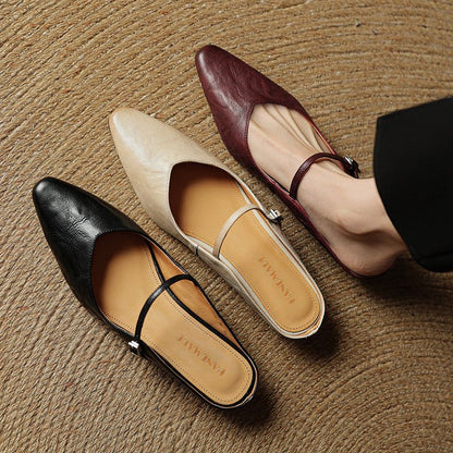 Pointed Toe Buckle Strap Backless Mules