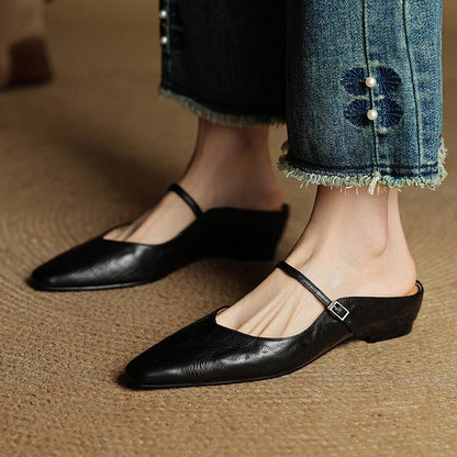 Pointed Toe Buckle Strap Backless Mules