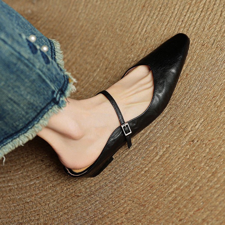 Pointed Toe Buckle Strap Backless Mules