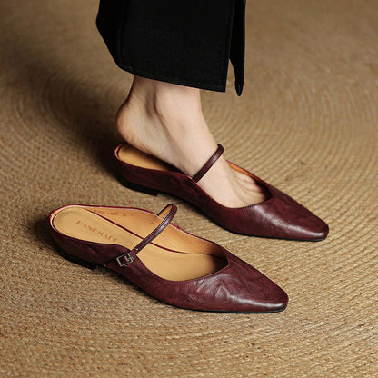 Pointed Toe Buckle Strap Backless Mules