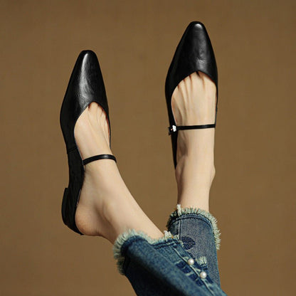 Pointed Toe Buckle Strap Backless Mules