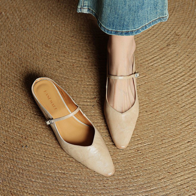 Pointed Toe Buckle Strap Backless Mules