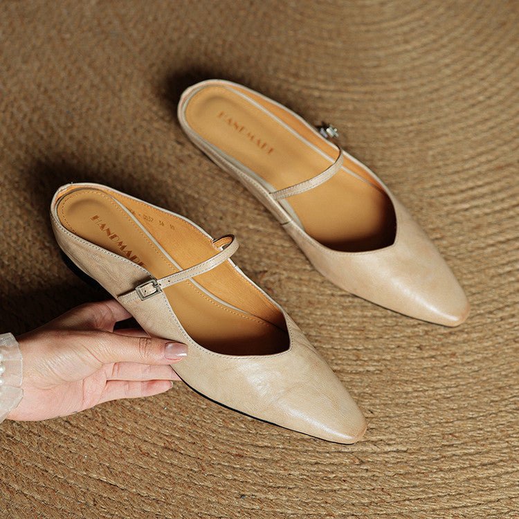 Pointed Toe Buckle Strap Backless Mules