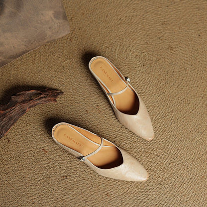 Pointed Toe Buckle Strap Backless Mules