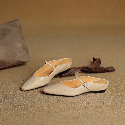 Pointed Toe Buckle Strap Backless Mules