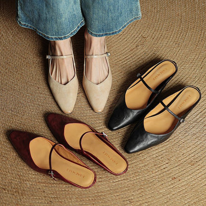 Pointed Toe Buckle Strap Backless Mules