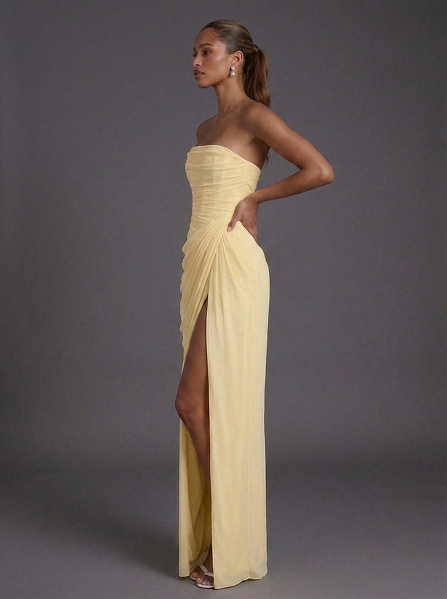 Boned Corset Bandeau Maxi Dress with Leg Slit