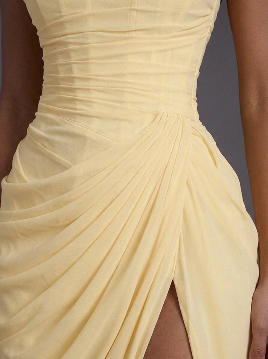 Boned Corset Bandeau Maxi Dress with Leg Slit