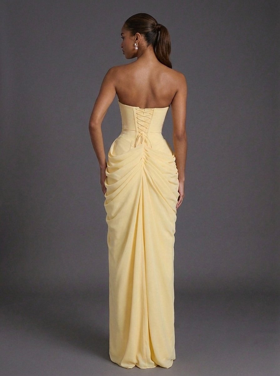 Boned Corset Bandeau Maxi Dress with Leg Slit