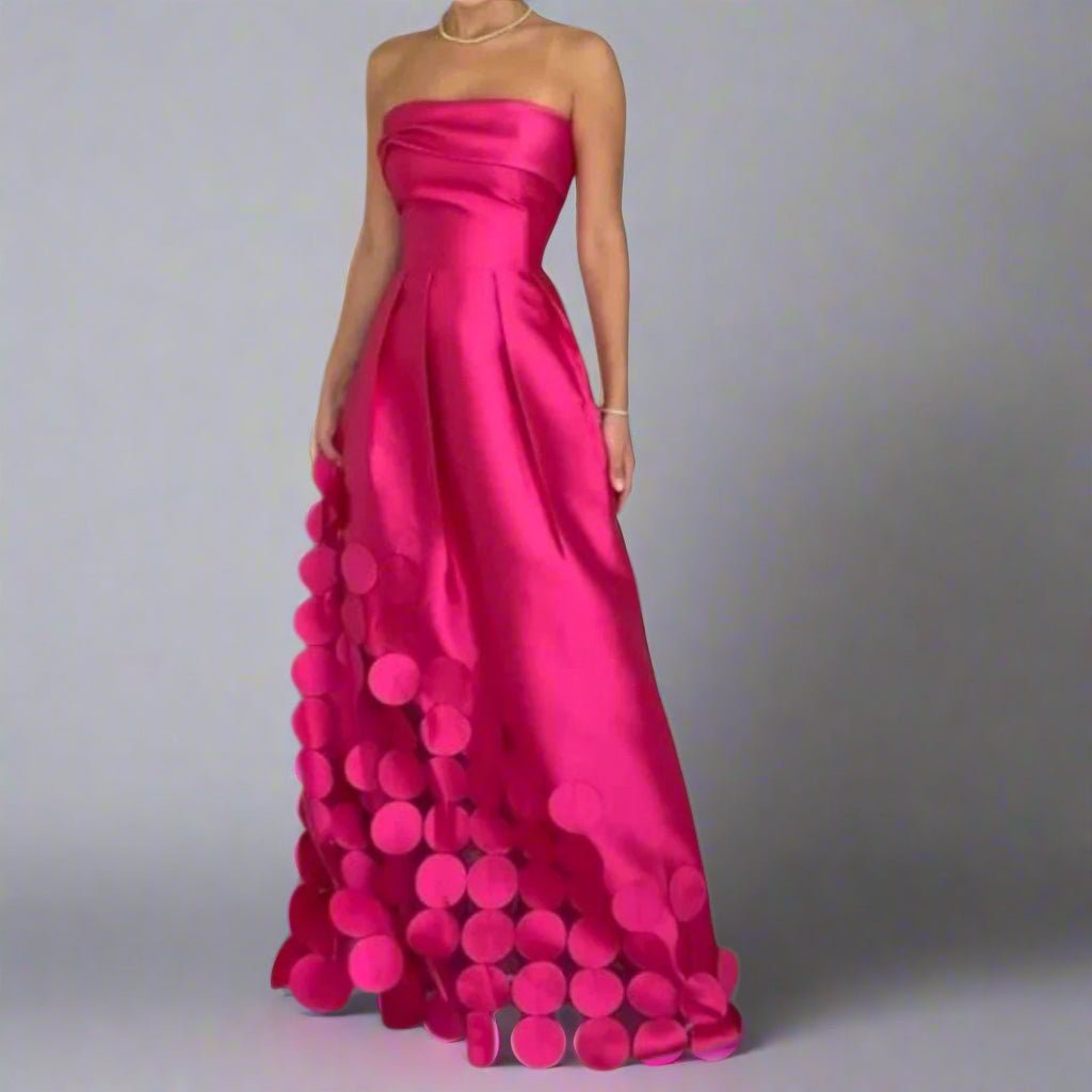 Women's Strapless Satin Maxi Gown with Hem Accents