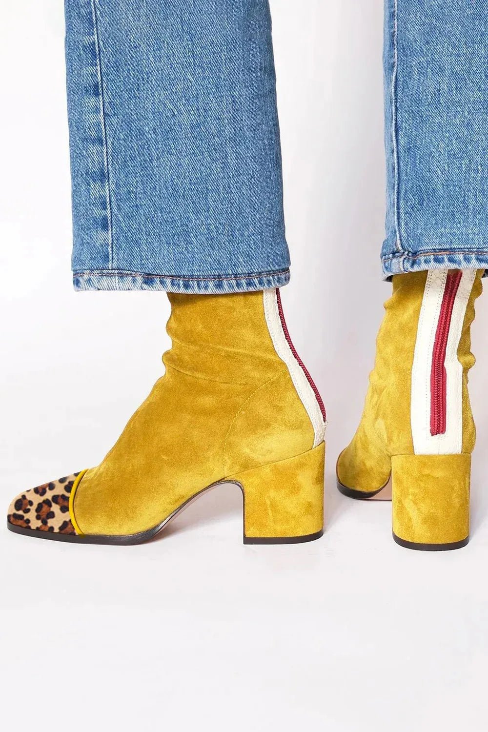 Faux Suede Block Heel Knee Boots with Square Toe