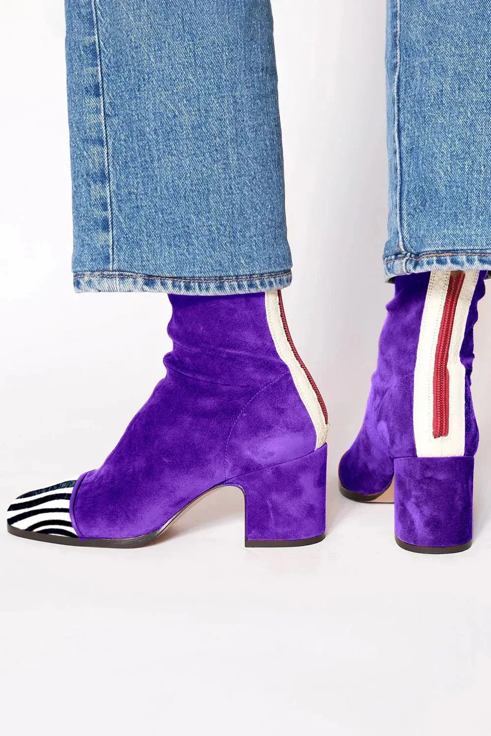Faux Suede Block Heel Knee Boots with Square Toe