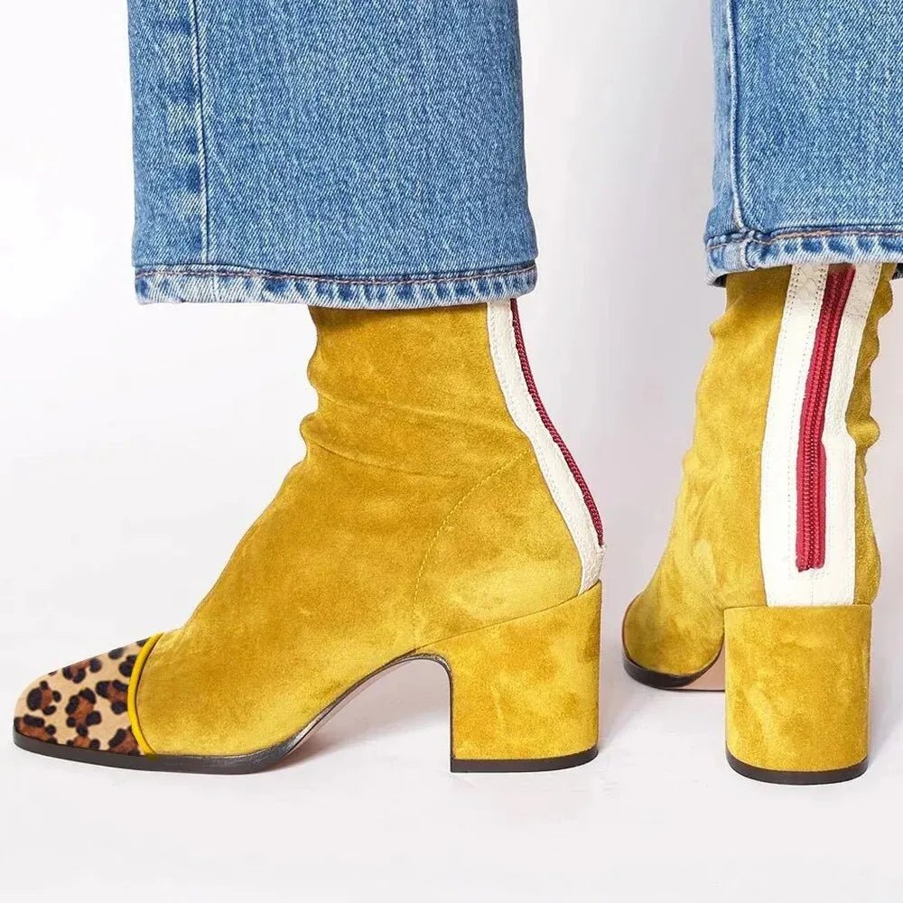 Faux Suede Block Heel Knee Boots with Square Toe