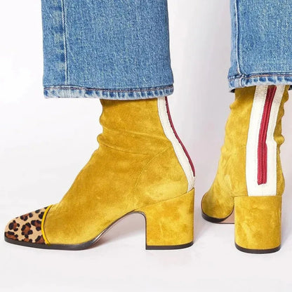 Faux Suede Block Heel Knee Boots with Square Toe