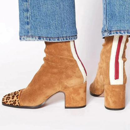 Faux Suede Block Heel Knee Boots with Square Toe