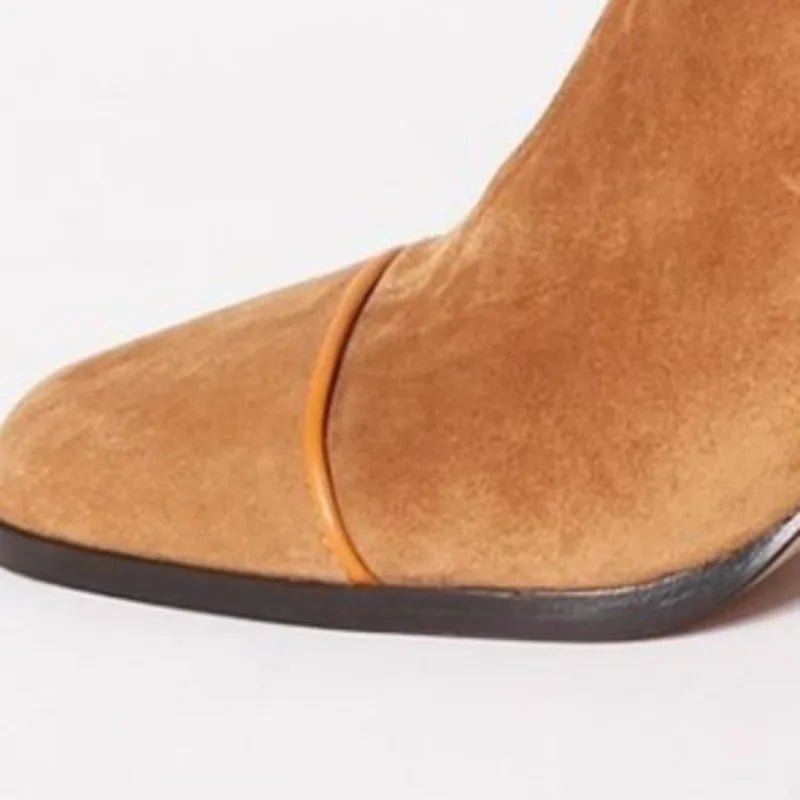 Faux Suede Block Heel Knee Boots with Square Toe