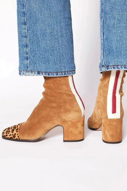 Faux Suede Block Heel Knee Boots with Square Toe