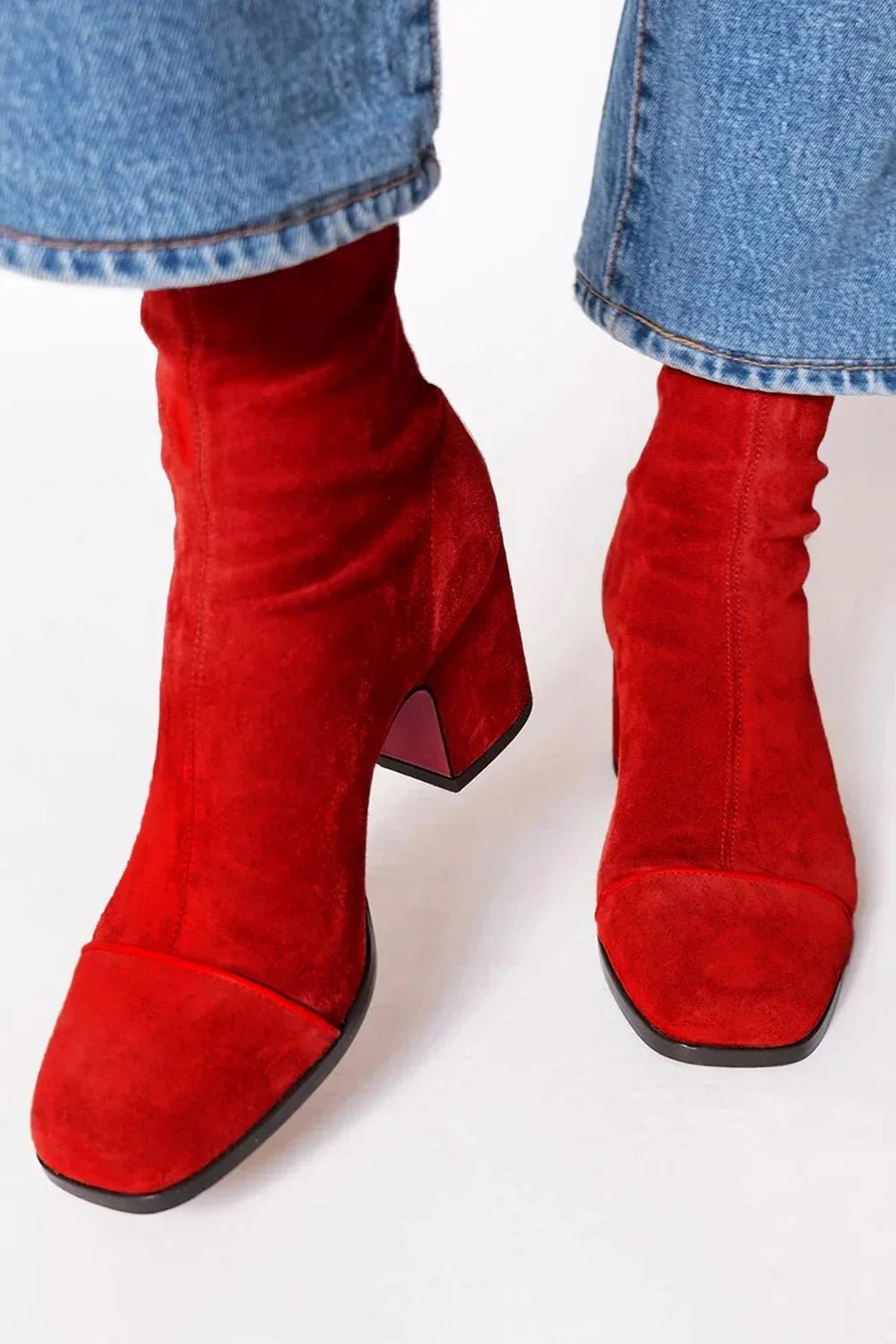 Faux Suede Block Heel Knee Boots with Square Toe