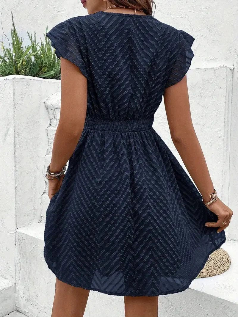 Lace-Trim Flutter Sleeve Summer Dress with V-Neck