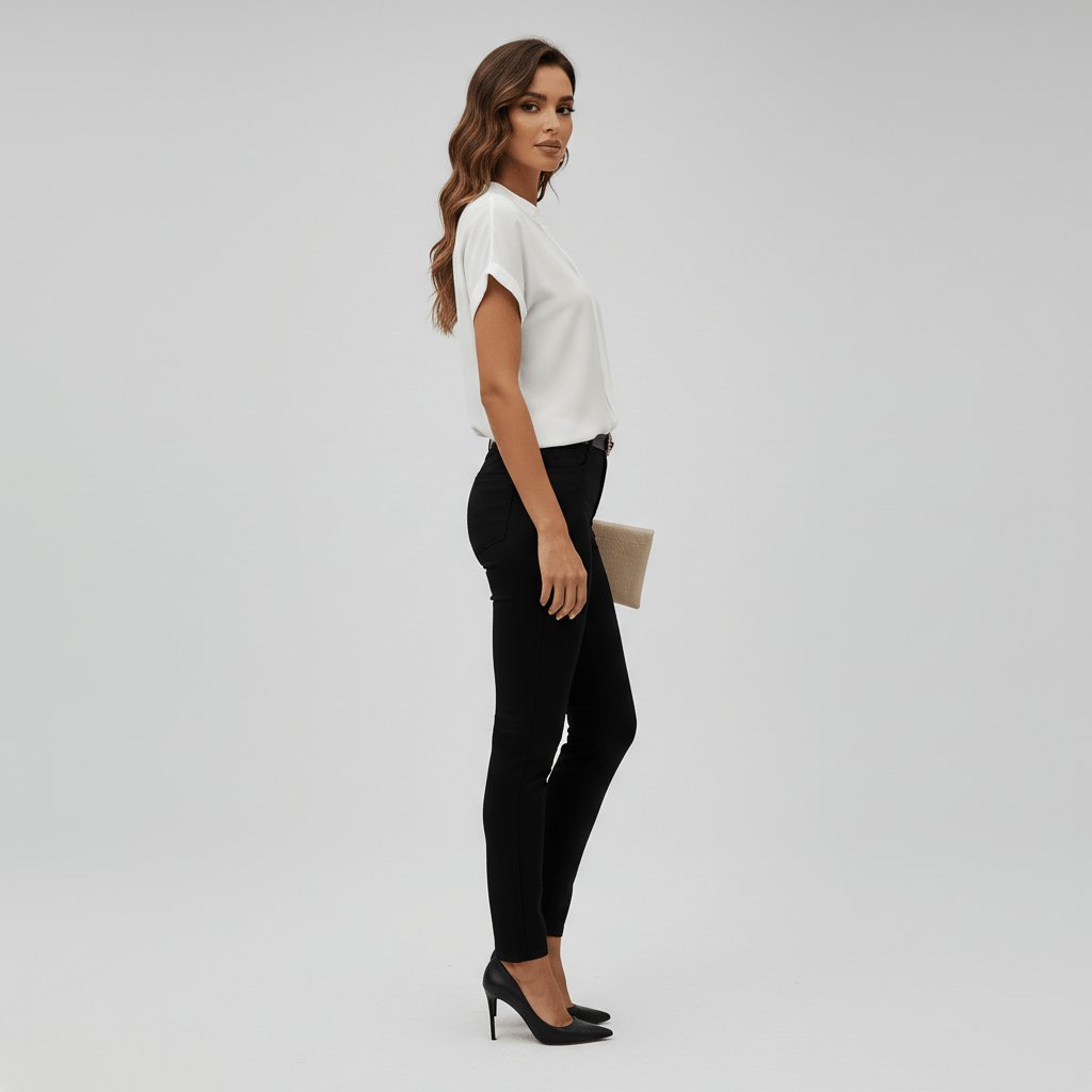 Cuffed Short Sleeve V-Neck Everyday Blouse