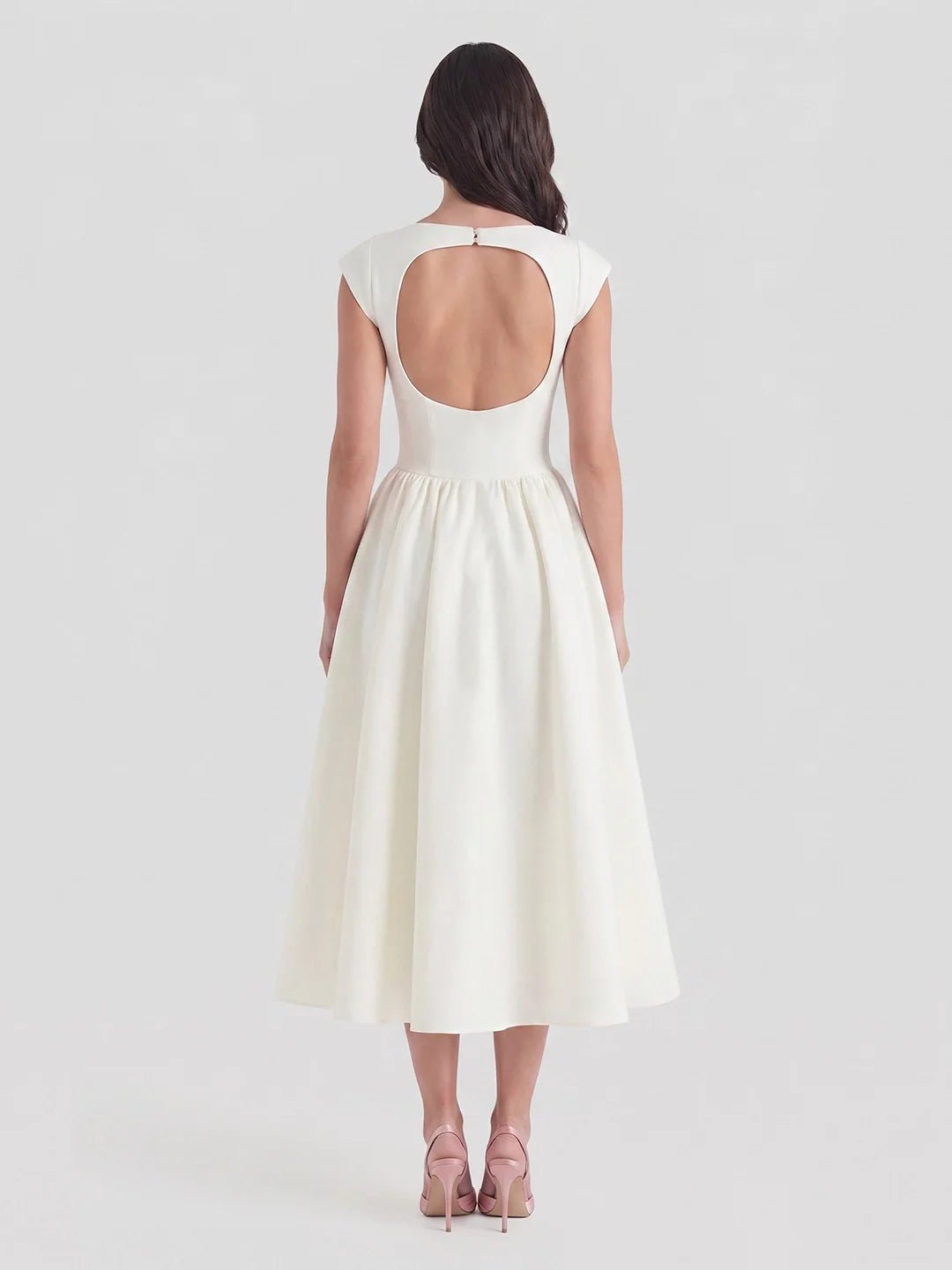 Boat Neck Satin Flare Midi Dress